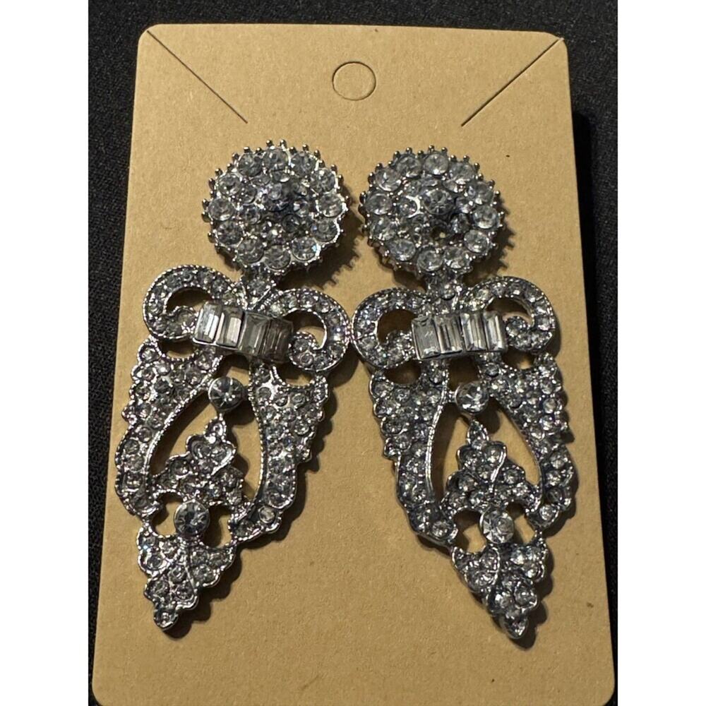 Rhinestone Costume Post Earrings 2.5in